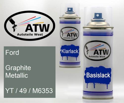 Ford, Graphite Metallic, YT / 49 / M6353: 400ml Sprühdose + 400ml Klarlack - Set, von ATW Autoteile West.